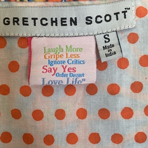 Gretchen Scott V Neck Cotton 3/4 Sleeve Tunic Top Orange Blue Floral Size SMALL - Picture 4 of 8